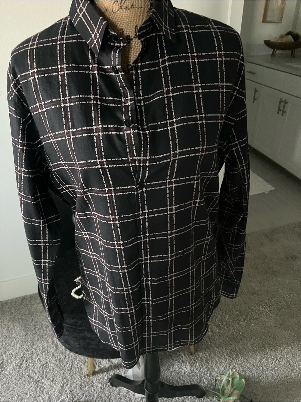 The Kooples Black Plaid Button-Down Shirt with Pink Windowpane